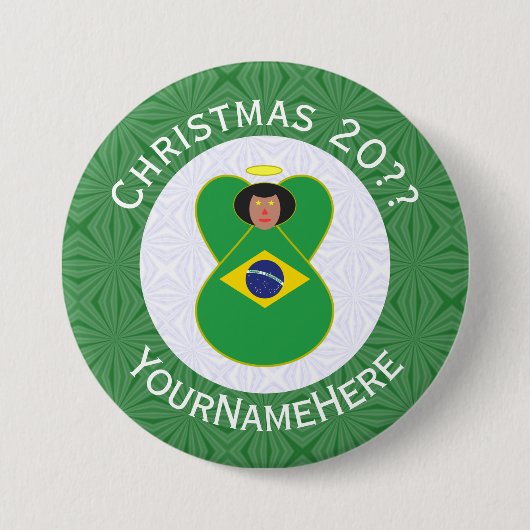 ブラジルのクリスマスエンジェルフラグ オーダーメイド 缶バッジ (正面)