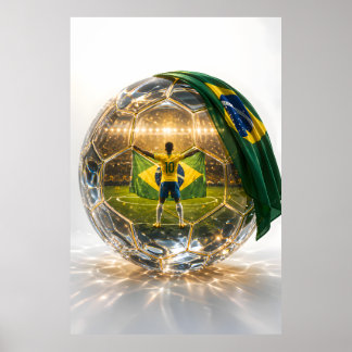 ブラジルのゴールデンスフィア勝利 - エリートサッカーアート ポスター