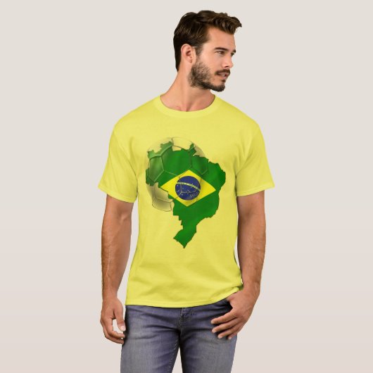 ブラジルのサッカーのティーのブラジルの旗の地図 Tシャツ (正面フル)