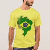 ブラジルのサッカーのティーのブラジルの旗の地図 Tシャツ (正面)