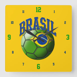ブラジルのサッカーボールの時計の旗 スクエア壁時計