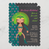 ブラジルのサンバガールバースデーパーティーへの招待 招待状 (正面/裏面)