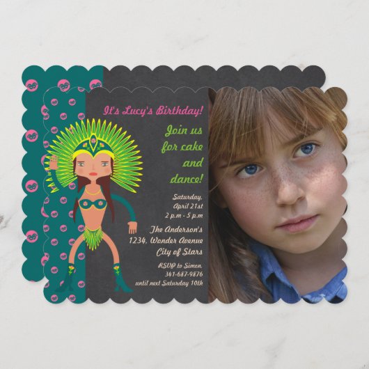 ブラジルのサンバ誕生日パーティーの写真の招待状 招待状 (正面/裏面)