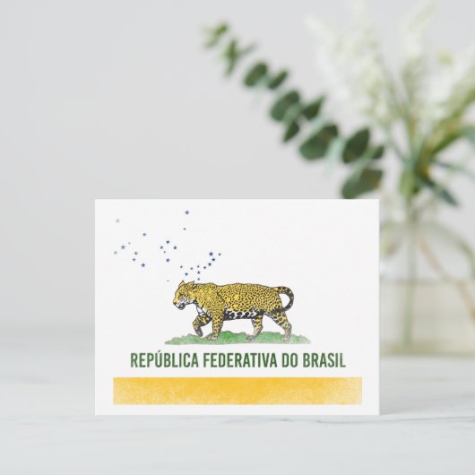 ブラジルのジャガー – ブラジルのカリフォルニア州旗の複合 ポストカード (スタンド正面)