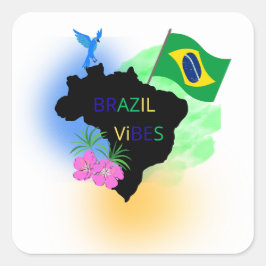 ブラジルのステッカー - 華やかな国旗と旅のインスピレーション スクエアシール