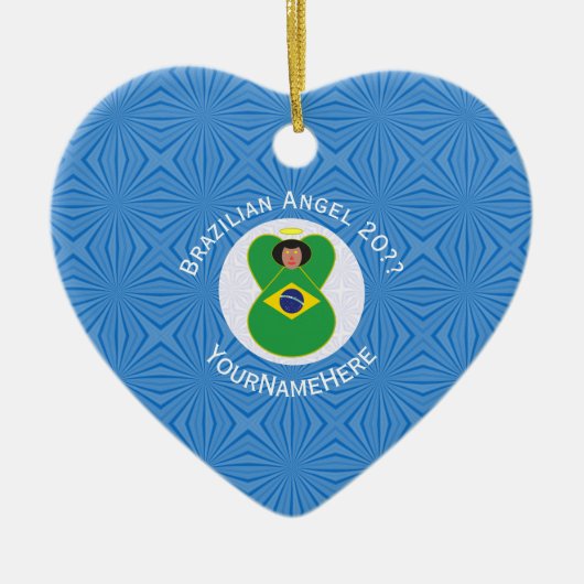 ブラジルのハヌカの天使の旗 個人名入り セラミックオーナメント (正面)