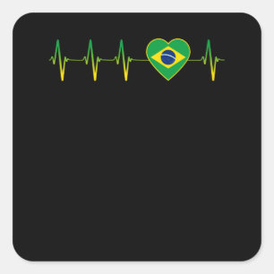 ブラジルのハートビートI愛ブラジル国旗のハートプライド スクエアシール