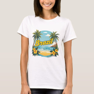 ブラジルのビーチ 女性用Tシャツ トロピカル サマー バケーション Tシャツ