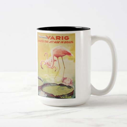 ブラジルのマグのためのヴァリグ・ブラジル航空のヴィンテージポスター ツートーンマグカップ (右)