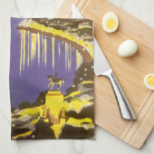 ブラジルのリオデジャネイロで夜のヴィンテージビーチ キッチンタオル (四つ折り)