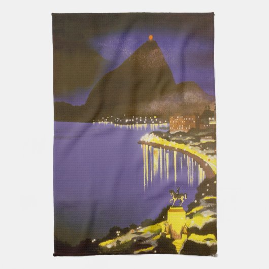 ブラジルのリオデジャネイロで夜のヴィンテージビーチ キッチンタオル (縦)