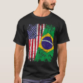 ブラジルのルーツハーフアメリカ国旗ブラジルTシェル Tシャツ (正面)