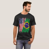 ブラジルのルーツ半米国旗ブラジル Tシャツ (正面フル)