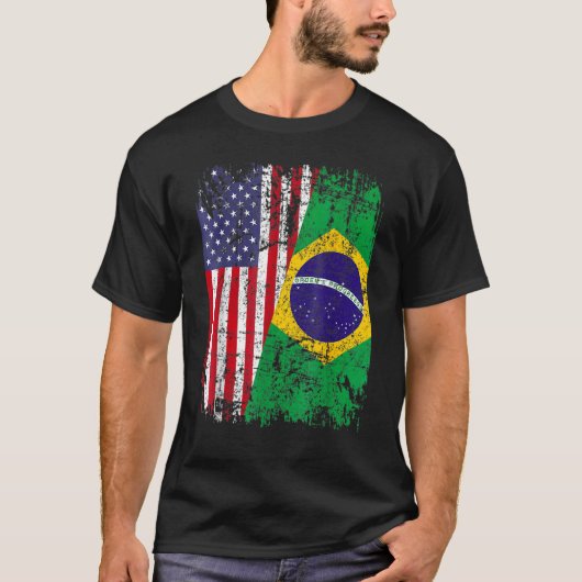 ブラジルのルーツ半米国旗ブラジル Tシャツ (正面)