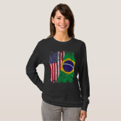 ブラジルのルーツ半米国旗ブラジル Tシャツ (正面フル)