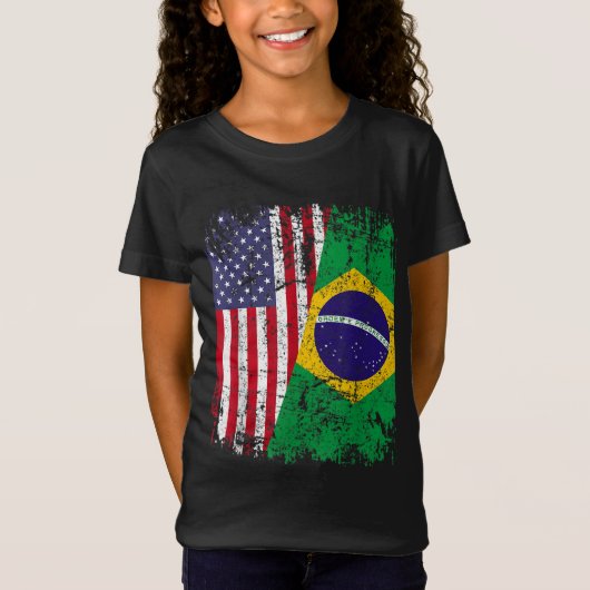 ブラジルのルーツ半米国旗ブラジル Tシャツ (正面)