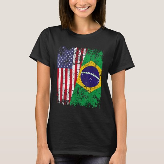 ブラジルのルーツ半米国旗ブラジル Tシャツ (正面)