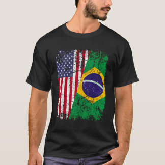 ブラジルのルーツ半米国旗 Tシャツ