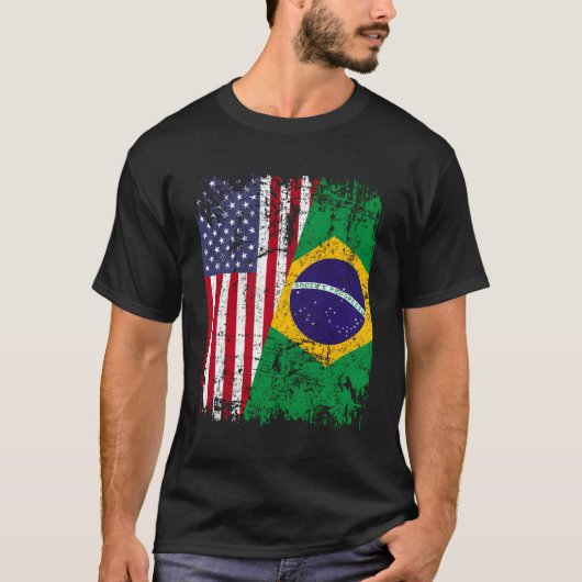 ブラジルのルーツ半米国旗 Tシャツ (正面)