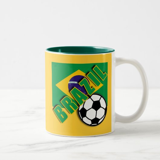 ブラジルの世界のサッカーファンのTシャツ ツートーンマグカップ (右)
