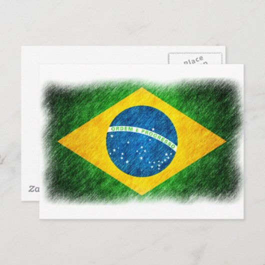 ブラジルの国旗の鉛筆画と絵の具 ポストカード (正面/裏面)