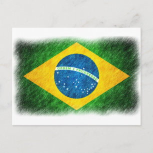 ブラジルの国旗の鉛筆画と絵の具 ポストカード