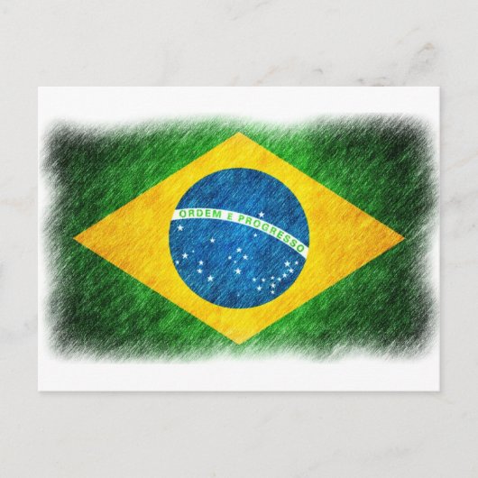ブラジルの国旗の鉛筆画と絵の具 ポストカード (正面)