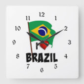 ブラジルの国旗 スクエア壁時計 (正面)