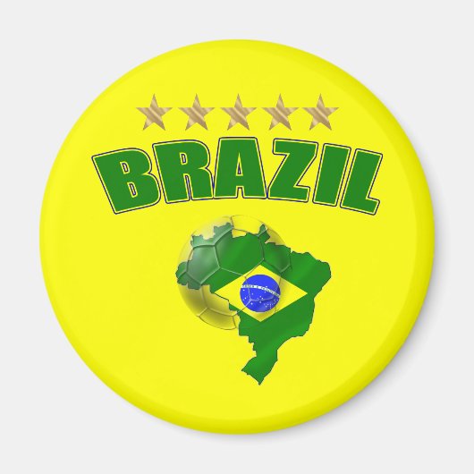 ブラジルの地図サッカーボールブラジル国旗 マグネット (正面)
