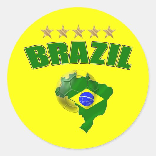 ブラジルの地図サッカーボールブラジル国旗 ラウンドシール (正面)