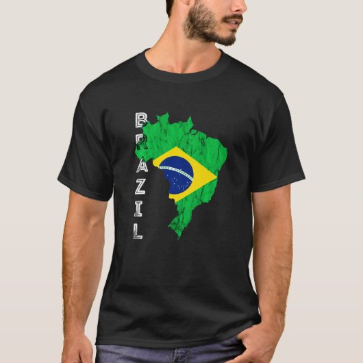 ブラジルの地図ブラジル国旗ブラジルブラジリ Tシャツ (正面)