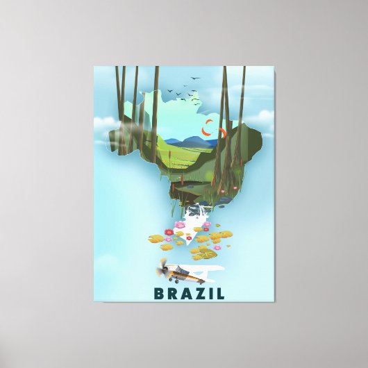 ブラジルの地図図解入りの、写真付きの旅行ポスター キャンバスプリント (正面)