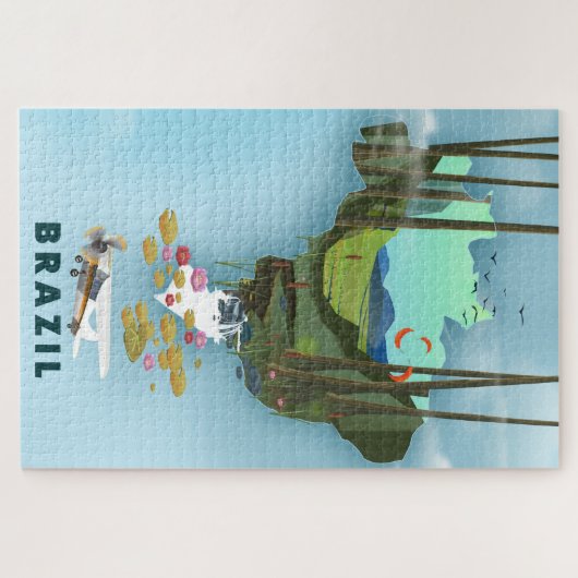 ブラジルの地図図解入りの、写真付きの旅行ポスター ジグソーパズル (横)