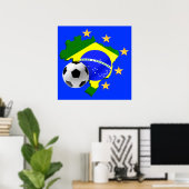 ブラジルの地図5星サッカーボールの贈り物 ポスター (ホームオフィス)