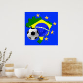 ブラジルの地図5星サッカーボールの贈り物 ポスター (キッチン)