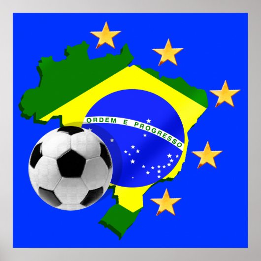 ブラジルの地図5星サッカーボールの贈り物 ポスター (正面)