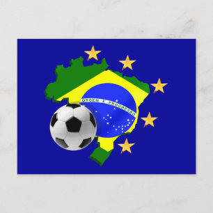 ブラジルの地図5星サッカーボールの贈り物 ポストカード