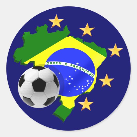ブラジルの地図5星サッカーボールの贈り物 ラウンドシール (正面)