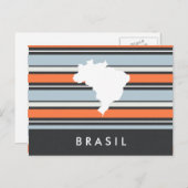 ブラジルの地図:モダンストライプ ポストカード (正面/裏面)