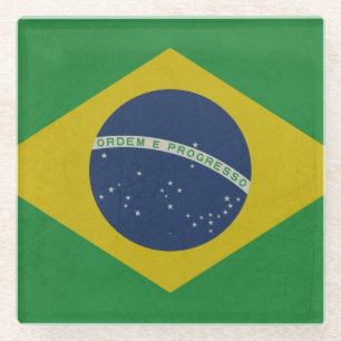 ブラジルの抽象的でグランジな旗のイラストレーション ガラスコースター