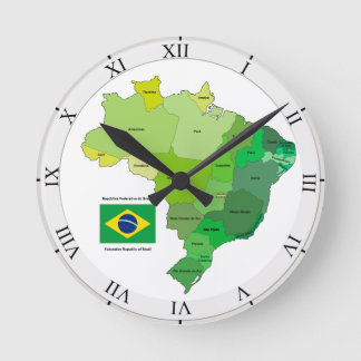 ブラジルの旗および政治地図 ラウンド壁時計