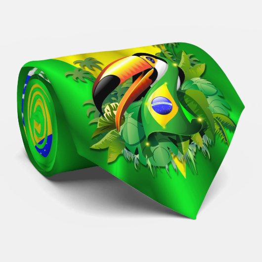 ブラジルの旗のタイとのToco Toucan ネクタイ (ロール)