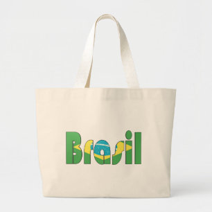 ブラジルの旗のTシャツ ラージトートバッグ