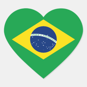 ブラジルの旗ハートステッカー ハートシール