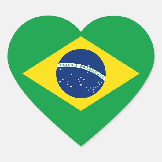 ブラジルの旗ハートステッカー ハートシール (正面)