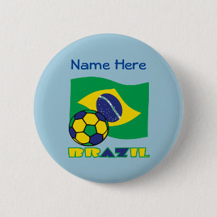 ブラジルの旗 サッカー ボール ブラジル 青 カスタマイズ 缶バッジ