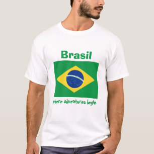 ブラジルの旗 + 地図 + 文字のTシャツ Tシャツ
