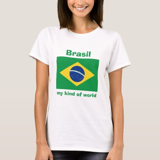 ブラジルの旗 + 地図 + 文字のTシャツ Tシャツ (正面)