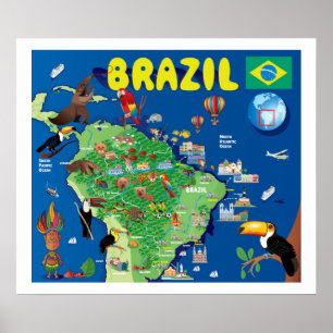 ブラジルの漫画の地図 ポスター