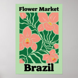 ブラジルの花市場 ピーチ オーキッド トロピカル ポスター